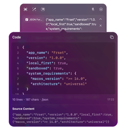 Frset JSON Formatter preview